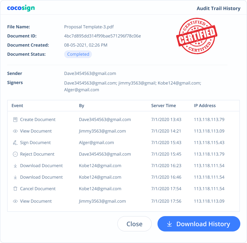 Time-stamped audit trail