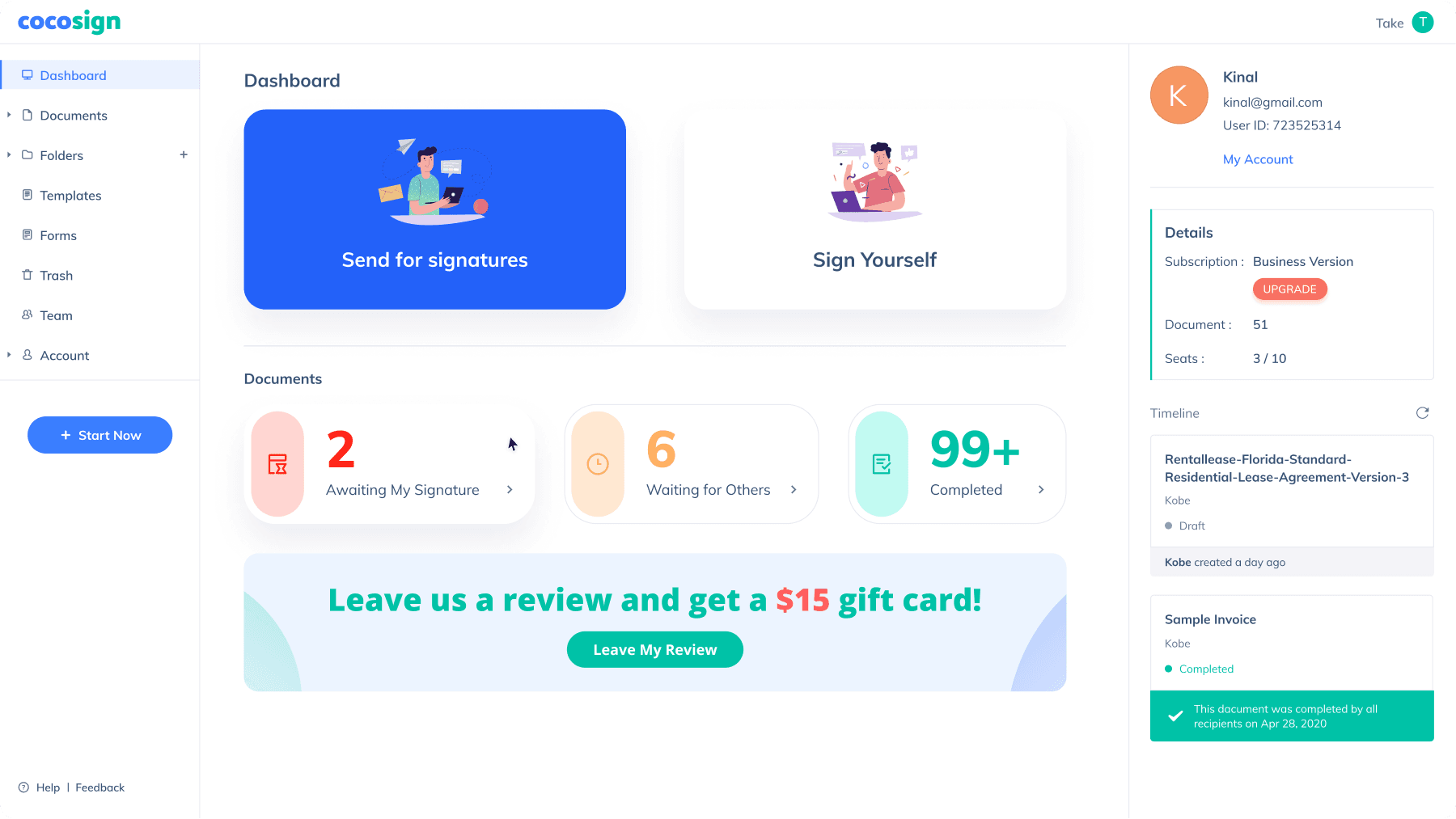 Choose Send for signatures