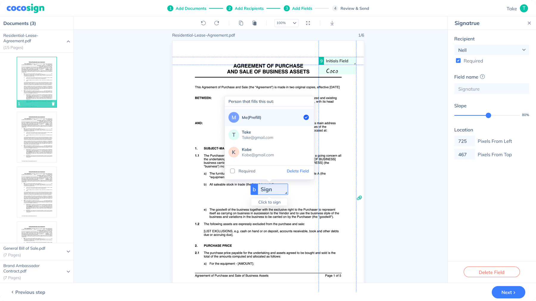 Drag and drop the Signature