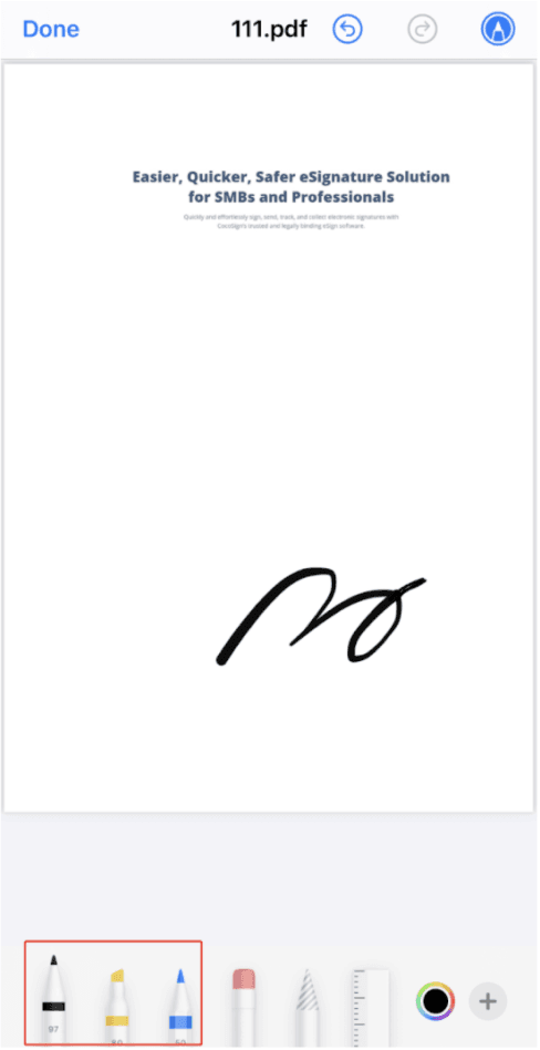 hit Done to email the signed document back to the sender